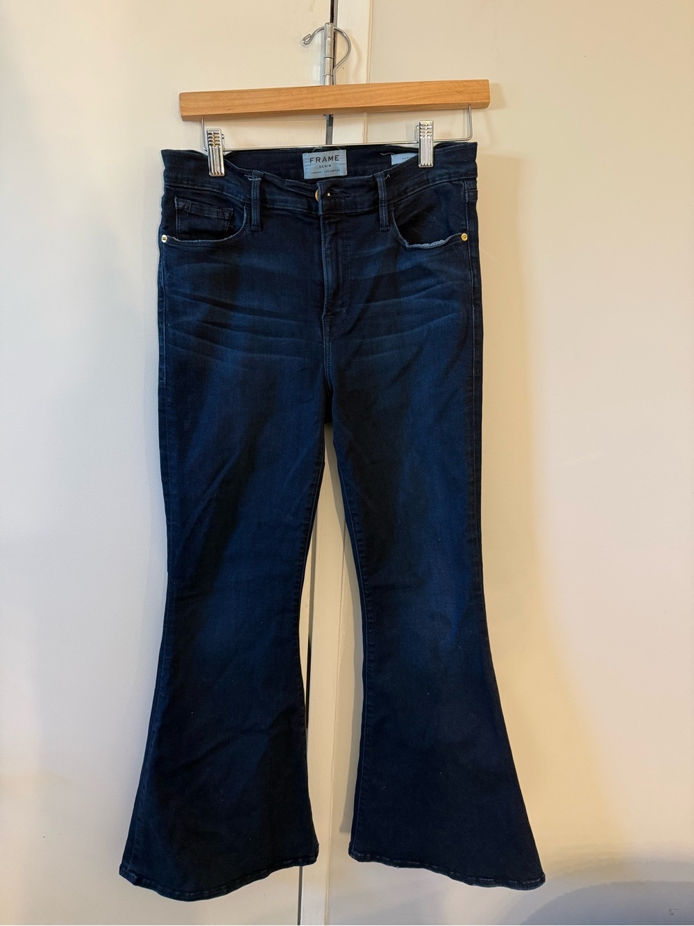 Frame Le Crop Bell Denim Dark Blue High-Rise Flare Jeans “Rockview”